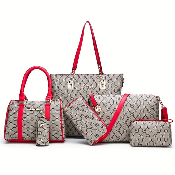 Spring And Summer New Fashion Oneshoulder Oblique Handbag Sixpiece Set Largecapacity Portable Bag