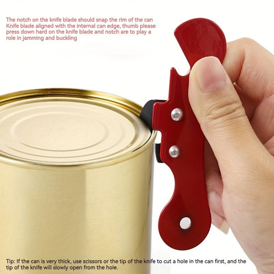 1pc Can Opener Manual Metal Can Opener Multifunctional Bottle Opener Stainless Steel Safety Side Cut Manual Can Opener Ergonomic Can Opener Can Kitchen Tools Party Supplies