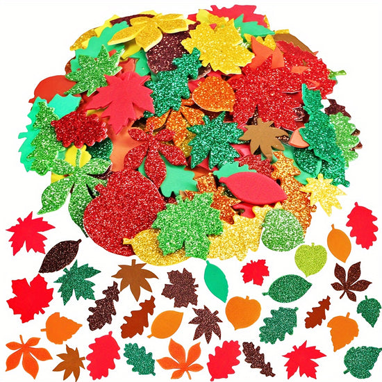 100pcs Thanksgiving Autumn Leaf Golden Powder Craft Foam Stickers Maple Leaf DIY Autumn Festival Sex Party Decoration Crafts