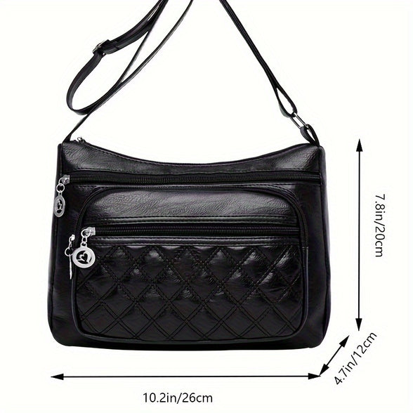 1pc Simple Fashion Business Shoulder Bag Multilayer Soft PU Leather Crossbody Bag
