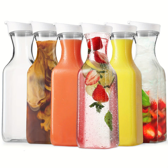 123pcs Clear Plastic Pitcher Bottle Transparent Water Bottle With Lid AntiFall Drinking Bottle Carafe With Lids Clear Juice Bottle For Mimosa Bar Breakfast Meal Iced Tea Party Banquet Kitchen Supplies 50oz1500ml