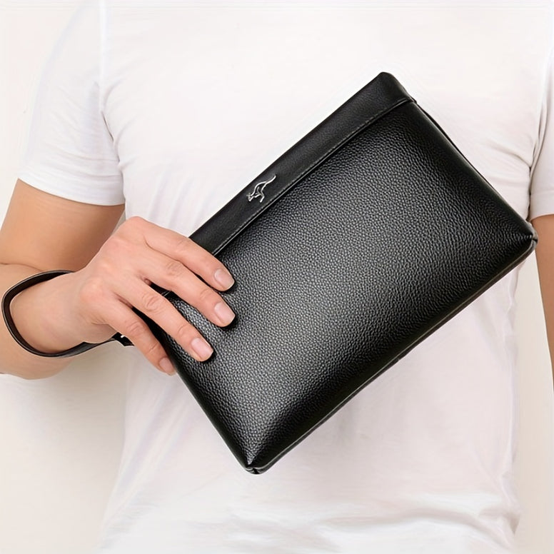 1pc Mens Simple Fashion Clutch Bag Large Capacity Soft PU Leather Handbag