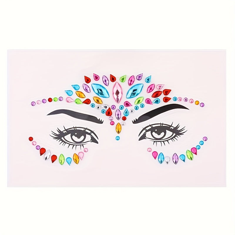 1pc 3D Glitter Crystal Tattoo Sticker Drill Stickers Eyes Sticker Party Face Stickers Face Decoration Diamond Masquerade Temporary Tattoo