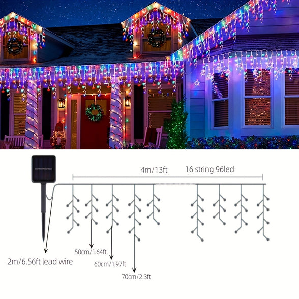 1pc LED Solar String Lights 4m13ft 96LEDs Waterproof Curtain Lights Fairy String Lights Christmas Lights For Bedroom Patio Yard Garden Wedding Party Christmas  Halloween Decorations