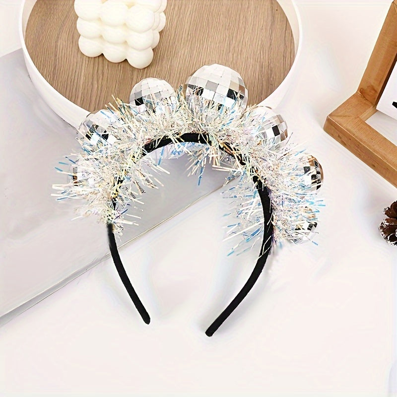 1PC Creative Disco Ball Shaped Head Hoop Glitter Ball Headwear For Christmas New Year Festival Party Dress Up Headwear