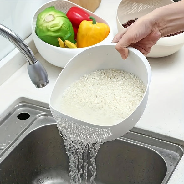 1pc Wheat Straw Rice Washing Bowl With Strainer  Efficiently Wash Small Grains And Kitchen Gadgets