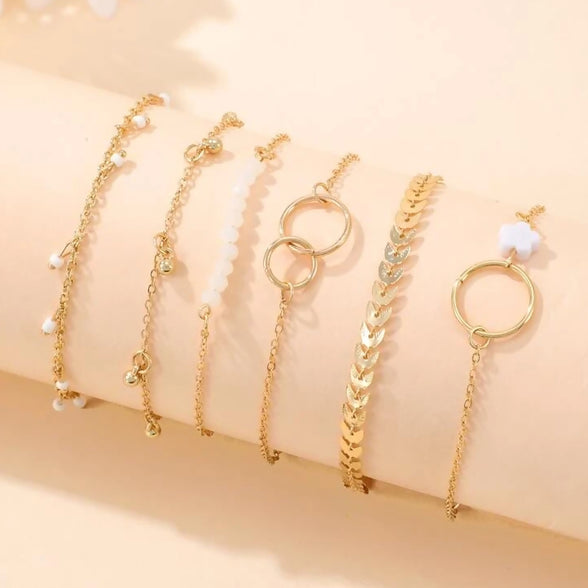 6pcs faux pearl and flower embellished bracelet