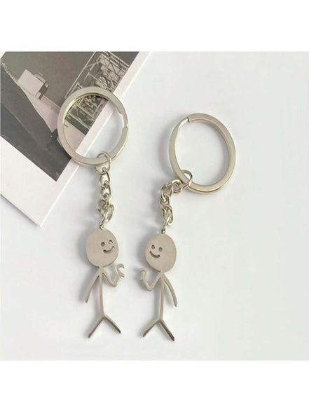 Cartoon Key Ring for Lovers with Matchstick Shape Character, Lovely Heart Shape, Gift for Couples and Boyfriends....