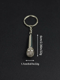 3D silver microphone simulation keychain bag medallion 1pc