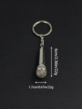 3D silver microphone simulation keychain bag medallion 1pc