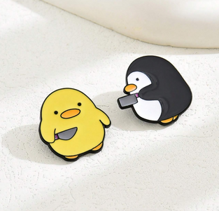 Cartoon Knife Shape Brooch Pin Cute Little Yellow Rabbit Penguin Creative Design Unisex Daily Use