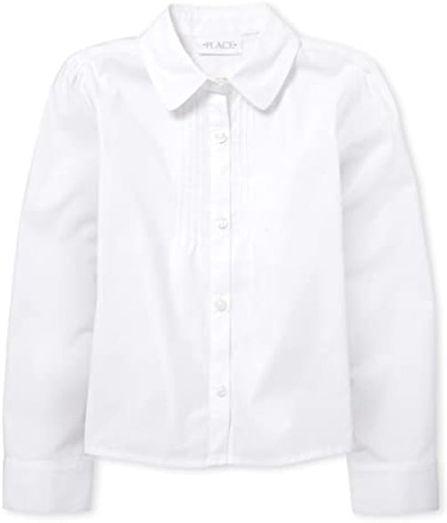 The Children's Place Girls' Long Sleeve Pintuck Poplin Button Down Shirt