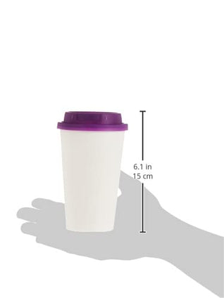 Fun Paper Cups with Lids and heat protection Sleeves Tea Cup grab & go 475ml BPA-Free Coffee Lids For Hot Cups 16oz Plum Lid (Pack of 10)