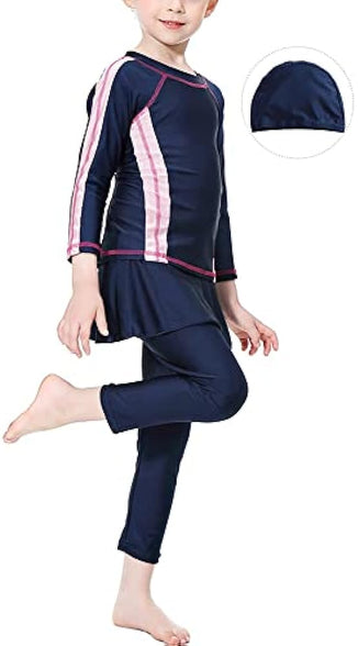 Maeau Muslim Swimsuit for Kids Girls Full Cover Islamic Bathing Suit Hijab Burkini Swimwear