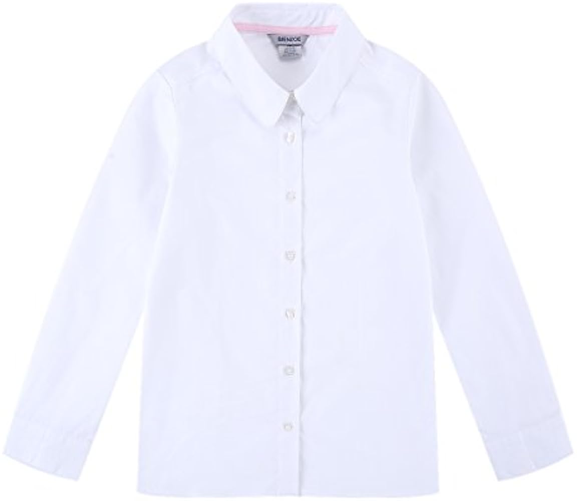 Bienzoe Girls Long Sleeve Shirt: Kids School Uniform Button Down Cotton Oxford Blouse