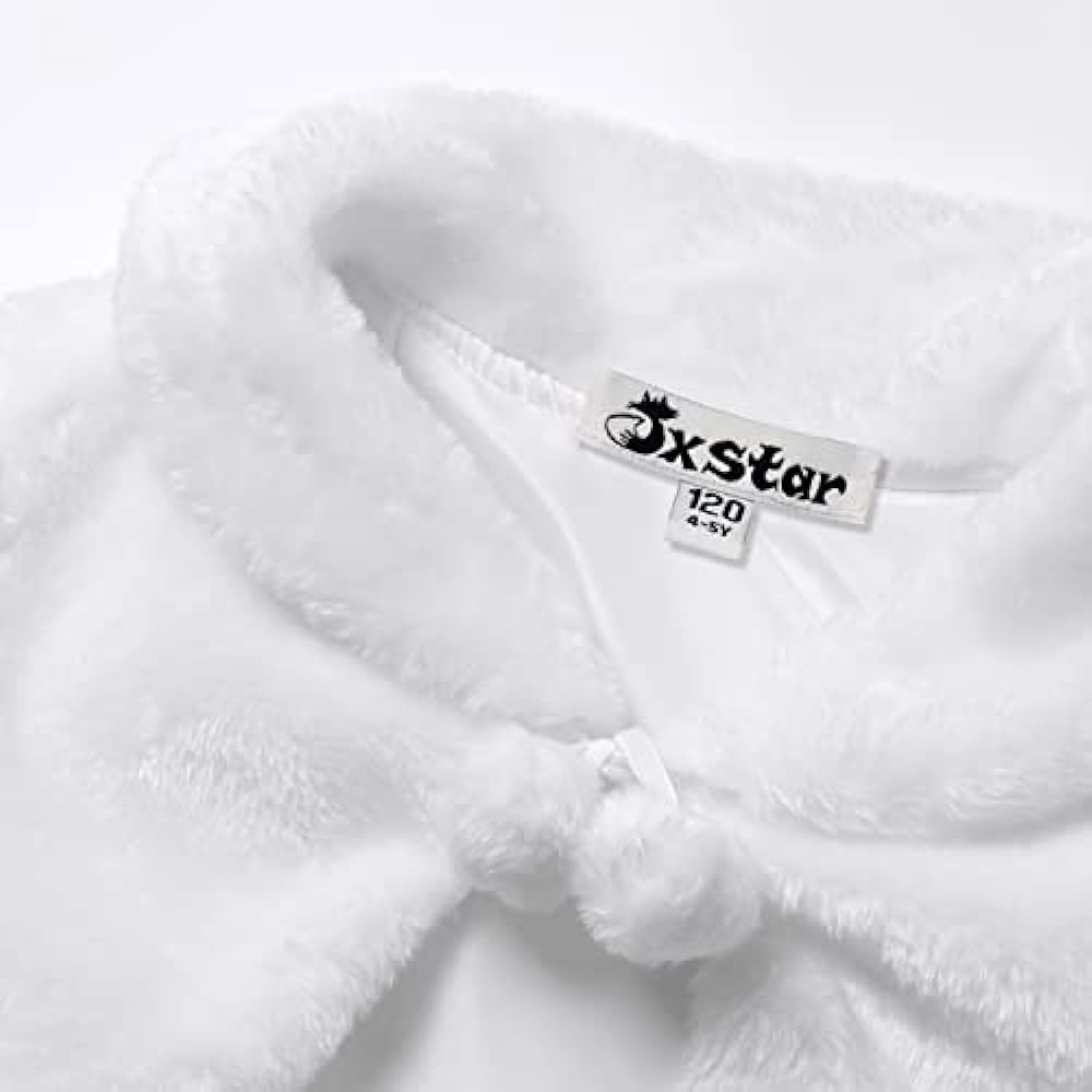 Jxstar Girls Faux Fur Bolero Shrugs White Winter Shawl Wrap Kids Dress Cover Up