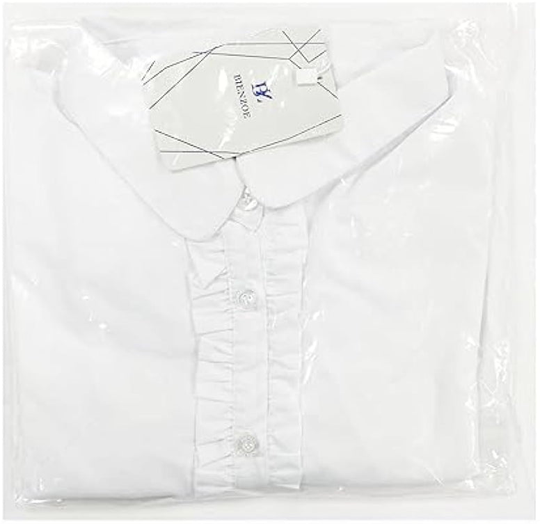 Bienzoe Girls School Uniform Shirt: Kids Summer Ruffle Button Down Short Sleeve Cotton Oxford Blouse