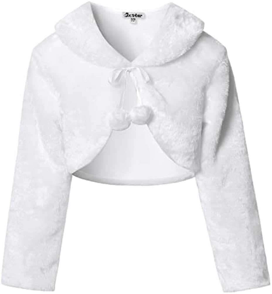 Jxstar Girls Faux Fur Bolero Shrugs White Winter Shawl Wrap Kids Dress Cover Up