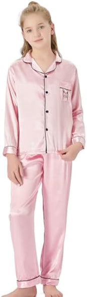 Satin Pajamas for Girls – Coat Style Unicorn Long Sleeve Silk Button Down PJ Set Size 6-16