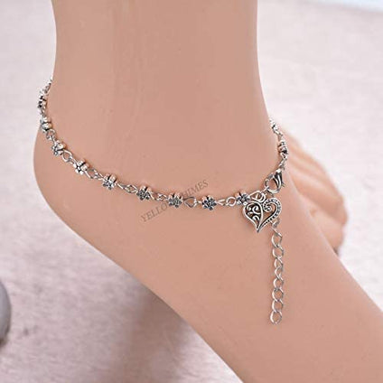 Yellow Chimes Fashion Oxidized Silver Floral Single Stylish Anklet for Girls and Women