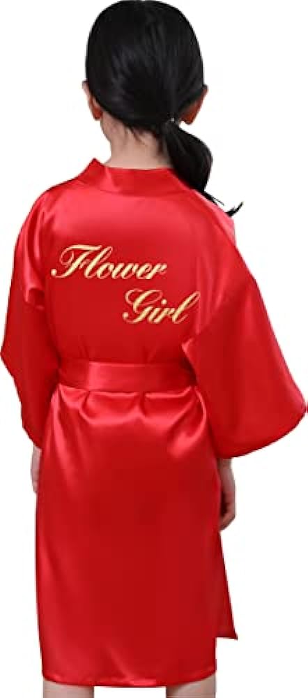 QXQTER Silky Satin Robes for Kids Girls Flower Girl Robe for Wedding Bridal Party with Gold Glitters