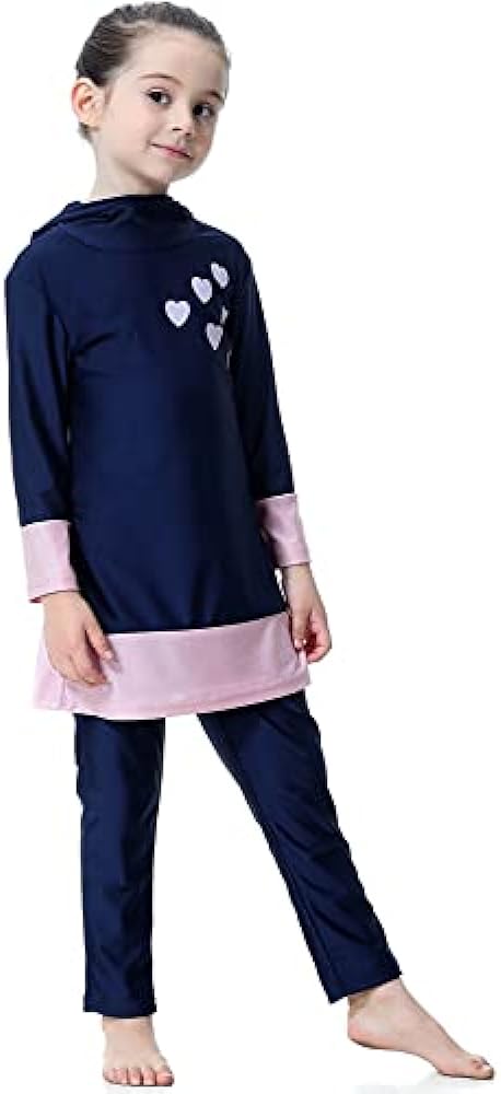 Maeau Muslim Swimsuit for Kids Girls Full Cover Islamic Bathing Suit Hijab Burkini Swimwear