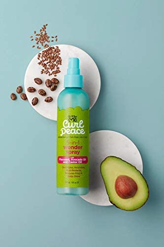 Just For Me Curl Peace 5-In-1 Wonder Spray - Detangles, Nourishes, Heat-Protects, Reduces Frizz, Adds Shine, Contains Flaxseed, Avocado Oil, Castor Oil, No Animal Testing, 8 oz