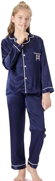 Satin Pajamas for Girls – Coat Style Unicorn Long Sleeve Silk Button Down PJ Set Size 6-16