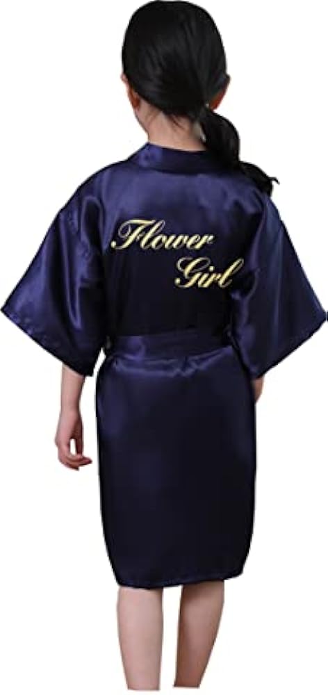 QXQTER Silky Satin Robes for Kids Girls Flower Girl Robe for Wedding Bridal Party with Gold Glitters