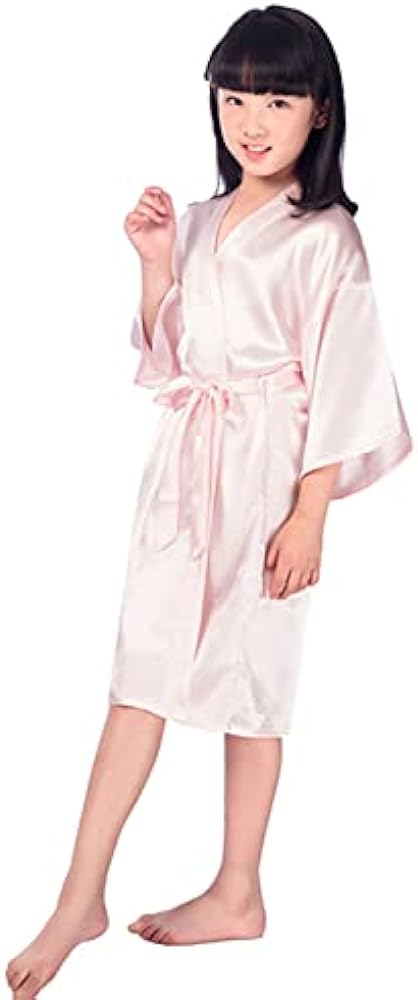 QXQTER Silky Satin Robes for Kids Girls Flower Girl Robe for Wedding Bridal Party with Gold Glitters