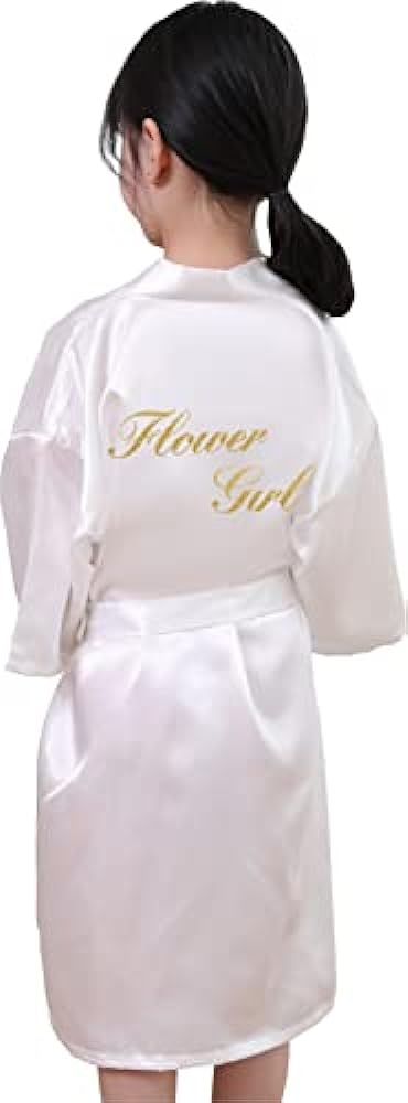 QXQTER Silky Satin Robes for Kids Girls Flower Girl Robe for Wedding Bridal Party with Gold Glitters