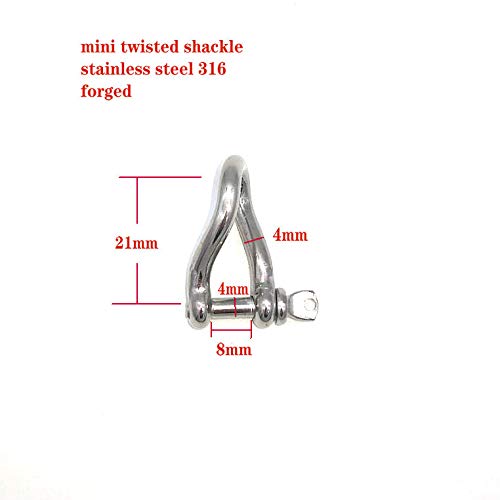 Marine Grade AISI 316 Stainless Steel Screw Pin Mini Twisted Shackle 5/32"(4mm)-5pcs