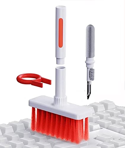 5 In 1 Keyboard Cleaning Soft Brush Keyboard Cleaner, Bluetooth Earbuds Cleaning Pen with Soft Microfiber Brush,Corner Gap Duster Keycap,Computer Cleaning Tools Kit (Red)