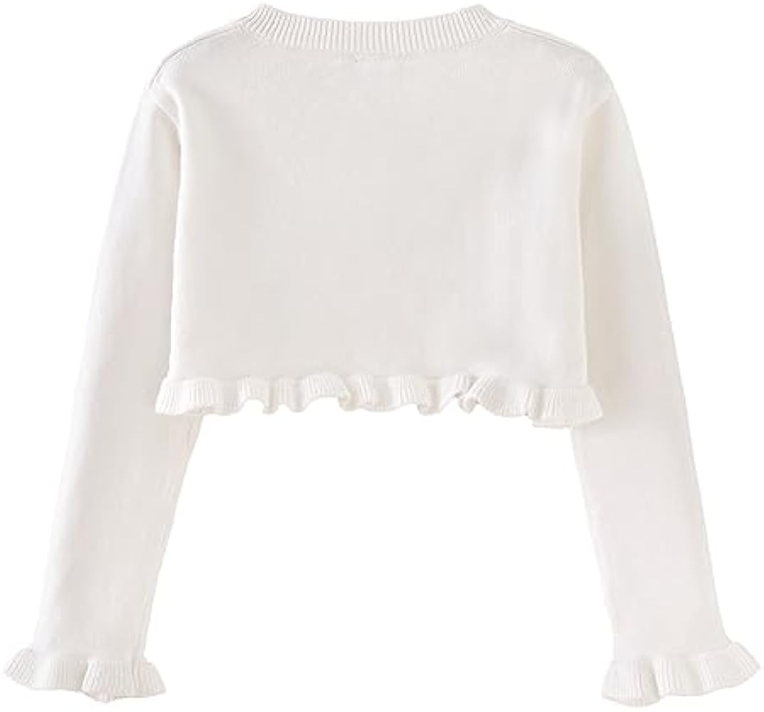 Girls’ Bolero Cardigan Long Sleeve Knitted Shrug Sweaters Button Closure Lace Ruffle Shawl Cropped Dress Up Tops Jacket