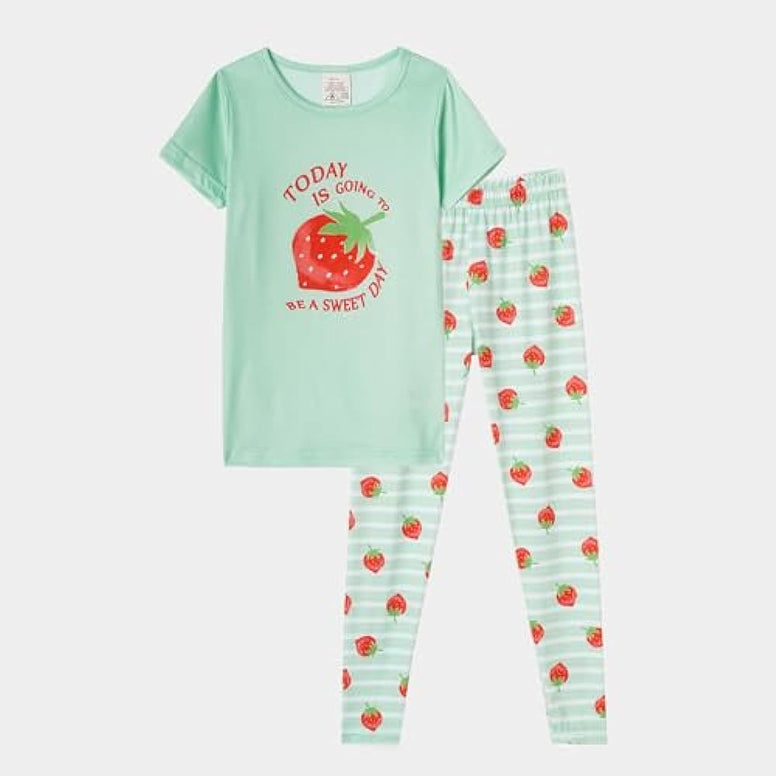 MyFav Babies, Toddlers and Girls' 4-Piece Snug Fit Cotton Pajama Set, Print Short Sleeve Loungewear