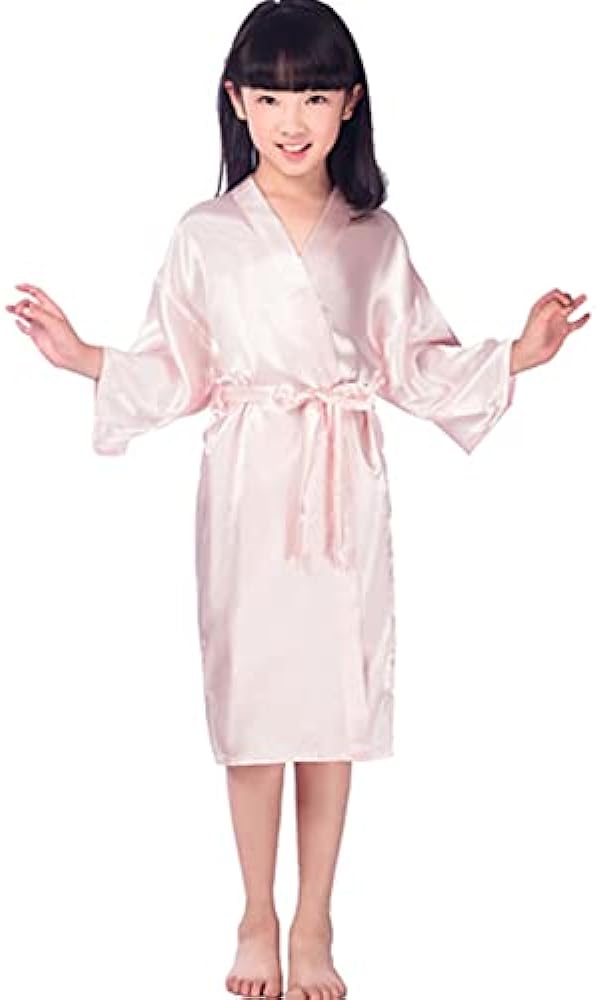 QXQTER Silky Satin Robes for Kids Girls Flower Girl Robe for Wedding Bridal Party with Gold Glitters