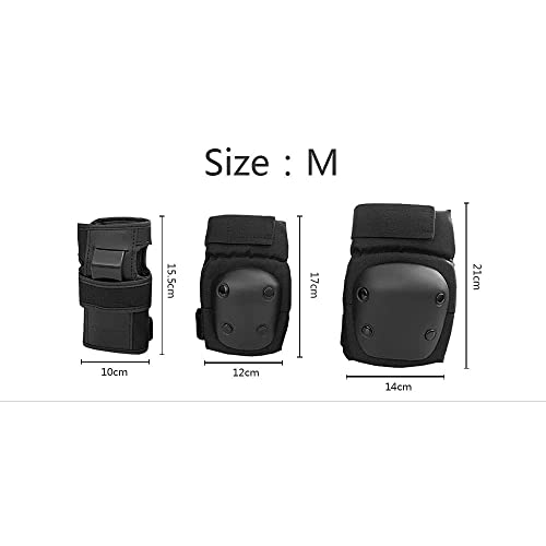 Knee Pads, ELECDON Protective Gear Set for Youth/Adult Knee Pads Elbow Pads Wrist Guards 3 In 1 For Skateboarding, Rollerblading, Snowboarding, Scooter, Cycling Bike Riding Black 6pcs Size M