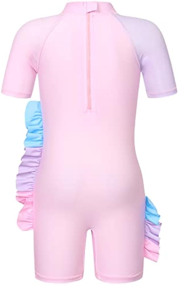 WonderBabe Unicorn/Flamingos Girls UV Swimsuit Kids Sun Protection Swimming Costume One Piece Round-Neck Swimwear Rash Guard Bathing Suit Surfing Sunsuit 1-8 Years