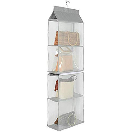 AUCD Detachable 4 Compartment Organizer Pouch Hanging Handbag Organizer Clear Purse Bag Collection Storage Holder Wardrobe Closet Space Saving Organizer (Gray)