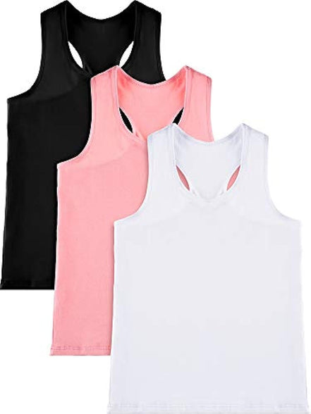 3 Pieces Girls Dance Tank Top Racerback Crop Tank Top Sleeveless Dance Top for Ballet Gymnastics Dancewear