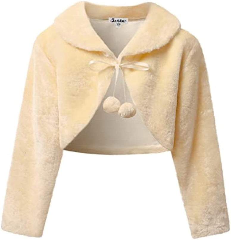 Jxstar Girls Faux Fur Bolero Shrugs White Winter Shawl Wrap Kids Dress Cover Up