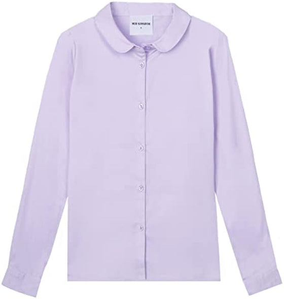 Mud Kingdom Girls Dress Shirts School Uniform with Peter Pan Collar Poplin Long Sleeve