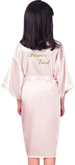 QXQTER Silky Satin Robes for Kids Girls Flower Girl Robe for Wedding Bridal Party with Gold Glitters