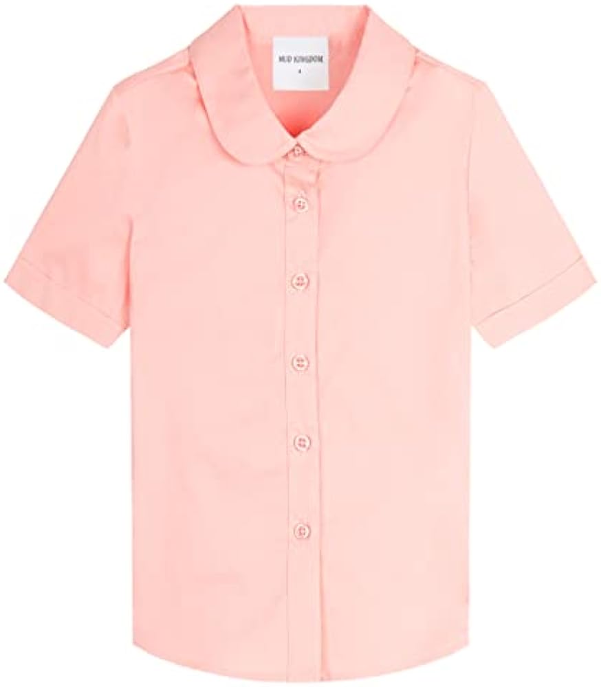 Mud Kingdom Girls Short Sleeve Shirt Peter Pan Collar School Uniform Poplin Blouse