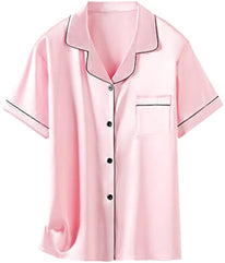 Schbbbta Satin Pajamas for Girls, 2 Pcs Sleepwear Short Silk Matching Summer Pajama Set for Girls, Candy Pink, 11-12 Years = Tag 18