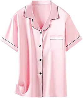 Schbbbta Satin Pajamas for Girls, 2 Pcs Sleepwear Short Silk Matching Summer Pajama Set for Girls, Candy Pink, 11-12 Years = Tag 18