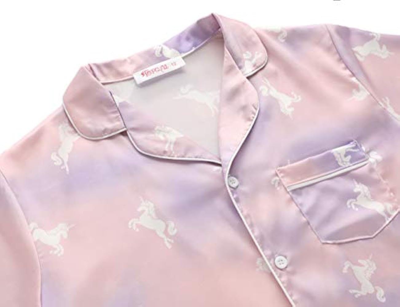 Satin Pajamas for Girls – Coat Style Unicorn Long Sleeve Silk Button Down PJ Set Size 6-16