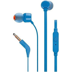 JBL Tune 110 Wired In-Ear Headphones with Deep Pure Bass Sound, 1-Button Remote/Mic, Tangle-Free Flat Cable, Ultra-Comfortable Fit - Blue (Model: JBLT110BLU)