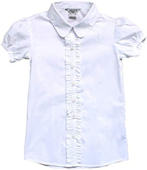 Bienzoe Girls School Uniform Shirt: Kids Summer Ruffle Button Down Short Sleeve Cotton Oxford Blouse