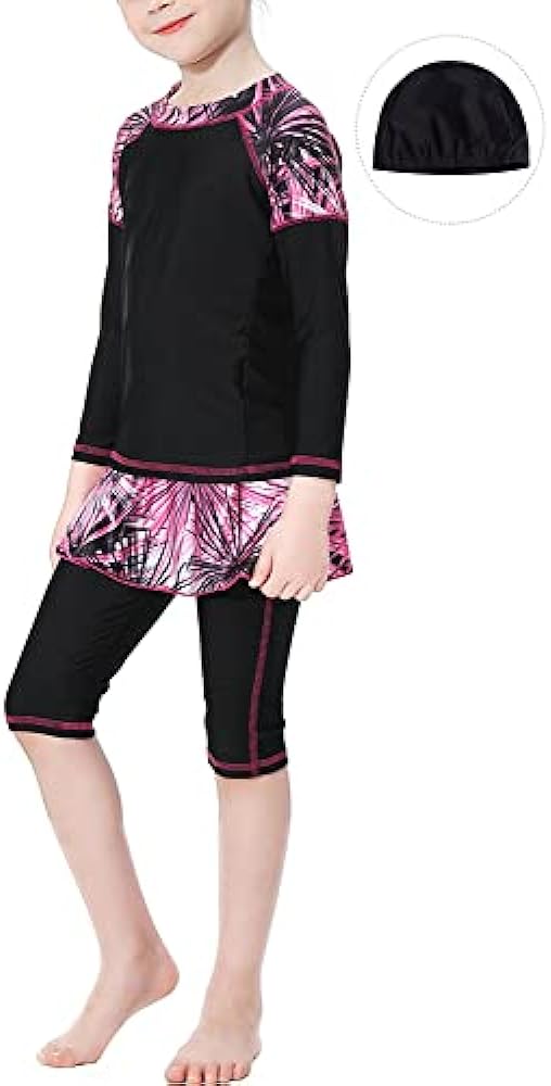 Maeau Muslim Swimsuit for Kids Girls Full Cover Islamic Bathing Suit Hijab Burkini Swimwear